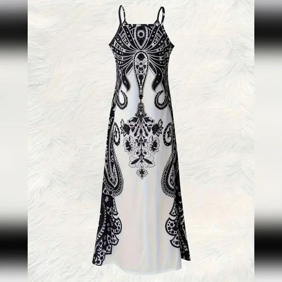 Elegant Black and White Maxi Dress - Picture 2 of 8